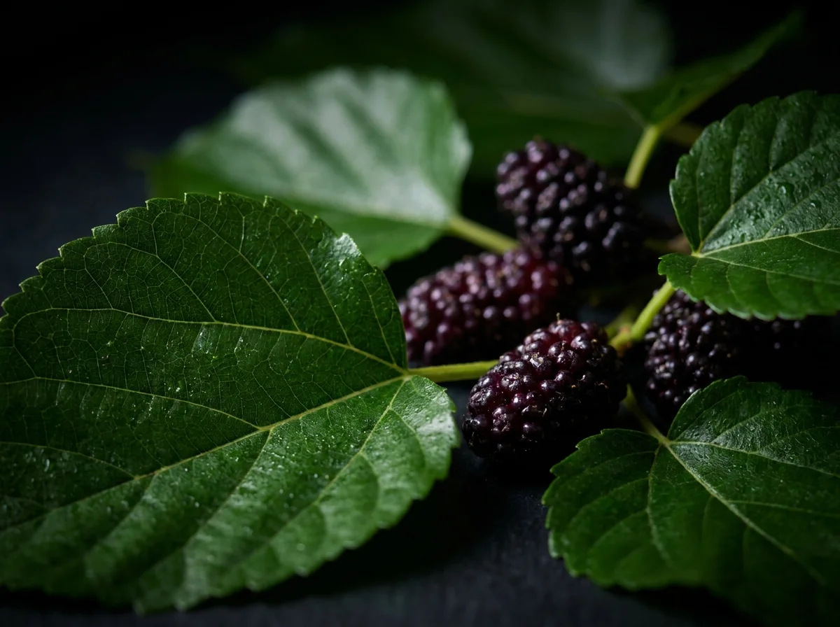 Mulberry leaves and berries
