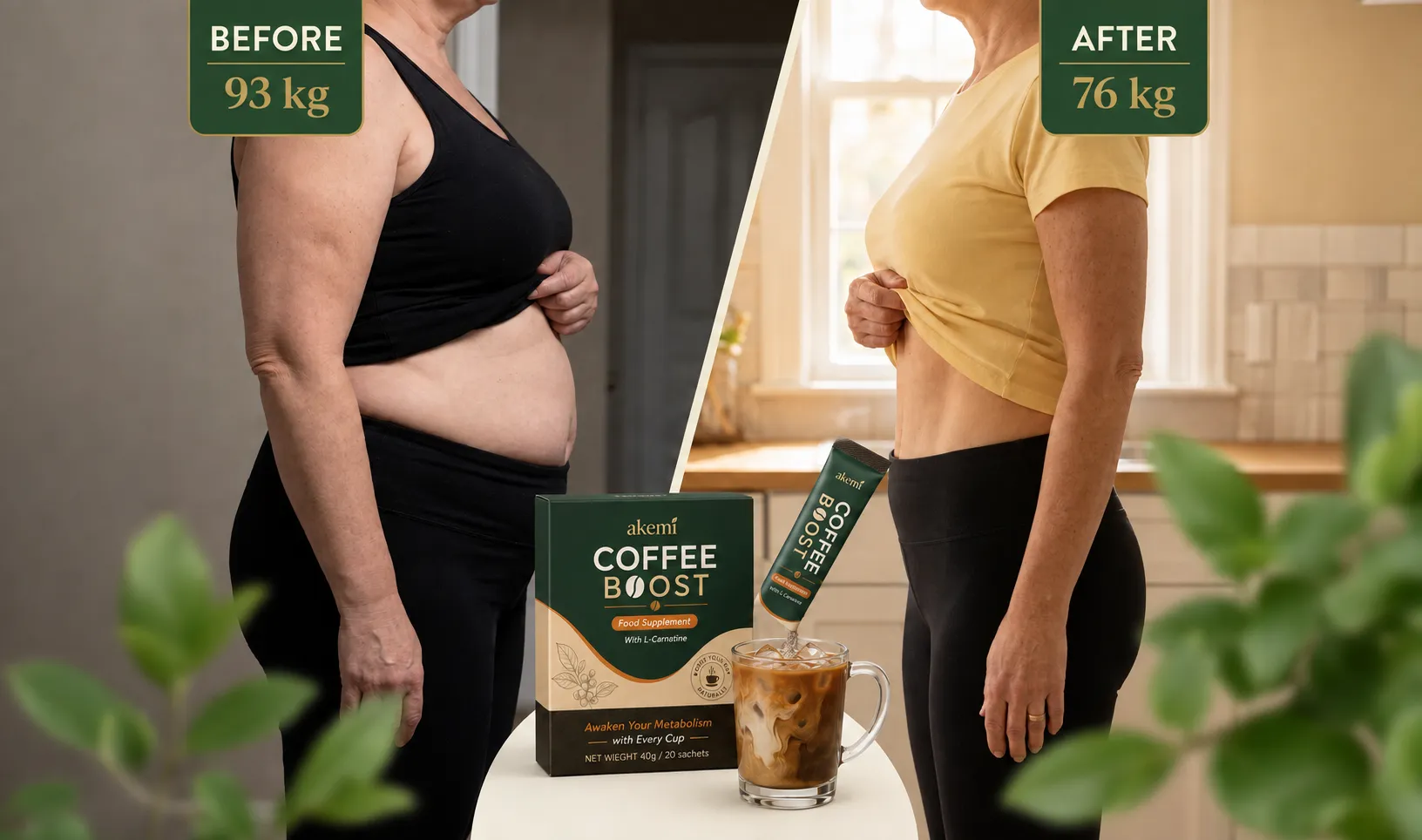 Before and after: 93 kg to 76 kg with Coffee Boost